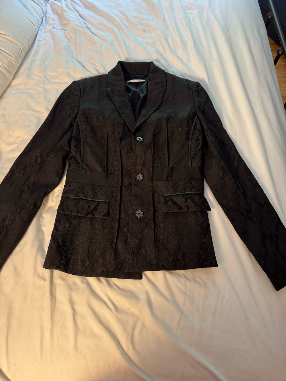 Tahari Black Lace-Textured Three-Button Blazer